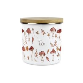 Purely Home Watercolour Mushrooms Tea Storage Canister - Autumnal Leaves & Toadstools Seasonal Homewares Kitchen Gift - Enamel Hot Drinks/Food Storage Container