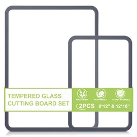 Tempered Glass Cutting Board 8x12" and 12x16", GUGEMEI Glass Chopping Board for Kitchen Counter, Non-Slip Rubber Ring, Dishwasher Safe