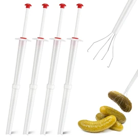 meekoo Set of 2 Pickle Picker Stainless Steel and Plastic Pickle Pincher 8 Inch Deluxe Pickle Grabber Tool Pickle Jar Fork for Kitchen Food Olive Pepper, White