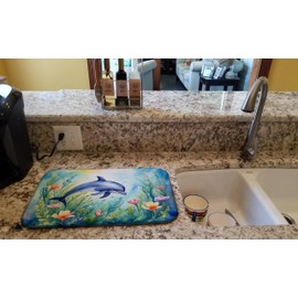 Caroline's Treasures Spring Dolphin Dish Drying Mat Absorbent Dish Drying Mat Pad for Kitchen Counter Dish Drainer Mat for Countertop, 14 x 21", Multicolor