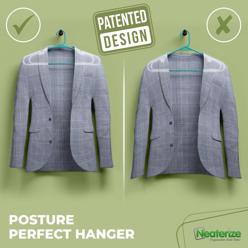 NEATERIZE Clothes Hangers 50 Pack Aqua - Plastic Hangers -