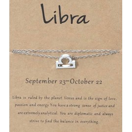 FAIRY GLINT Silver Zodiac Sign Anklet – Elegant 925 Sterling Silver Double-Layer Chain with Horoscope Charm (LIBRA)