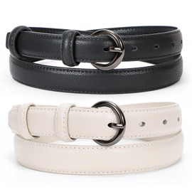 WERFORU - Cinturón de piel para mujer, con cinturón de cintura y cinturón de vestir para jeans, M-black+light Beige(gun), Fit Size 46"-50"