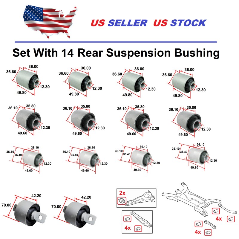 2MPLASTIC Rear Control Lateral Trans Arm Bushing Set 14 Bushing