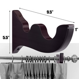 Colingmill 2 Pcs Wooden Curtain Rod Bracket Wood Large Double Bracket Drapery Curtain Rod Holders