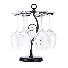 Countertop Wine Glass Holder - Freestanding Tabletop Stemware Storage Rack Metal Glasses Display Rack Black with 6 Hooks …