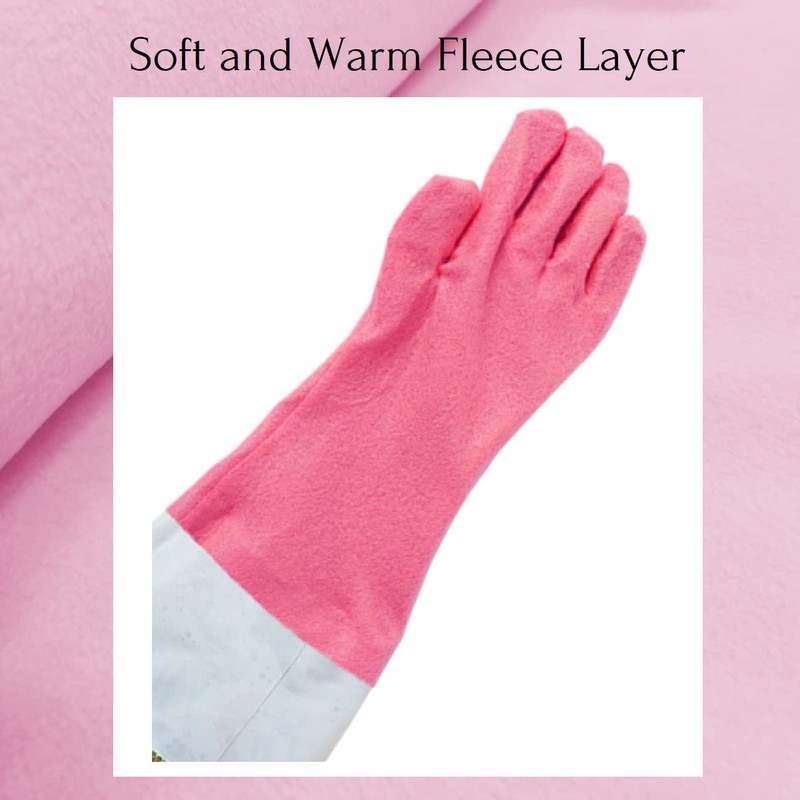 Myungjin Fleece-lined, Long Cuff, Reusable Waterproof Household Dishwashing Non-Slip Cleaning