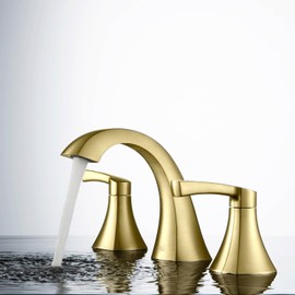 KIBI 2-Handle Pyramid Faucet for Bathroom Sink with Drain Assembly | 3-Hole | Lead-Free | Solid Brass 8 inch Wide Spread Lavatory Faucet (Brushed Gold, KBF1022)