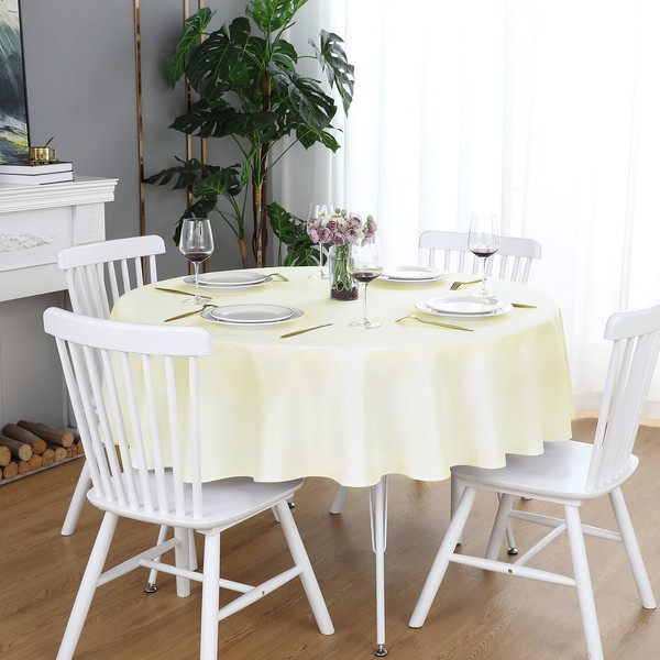 FOLINS&HOME Cream Round Tablecloth 70 Inch Waterproof Heavy Duty Wrinkle