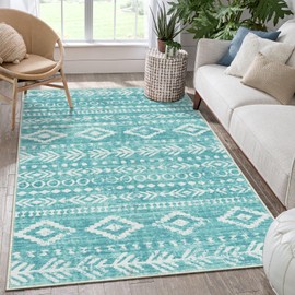 Lahome Rustic Moroccan 5x7 Rug,Washable Large Bedroom Rugs Soft Non-Shedding Farmhouse Tribal Accent Area Carpets Low-Pile for Home Office Dining Room Nursery Entryway Indoor,Teal