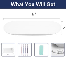 TSJ OFFICE Glass Desktop Whiteboard - 17 X 7 Inches Small Dry Erase Board with Pink Light, Glass White Board Surface Notepad with 1 Drawer, Desk Organizers for Office, Home, School Supplies