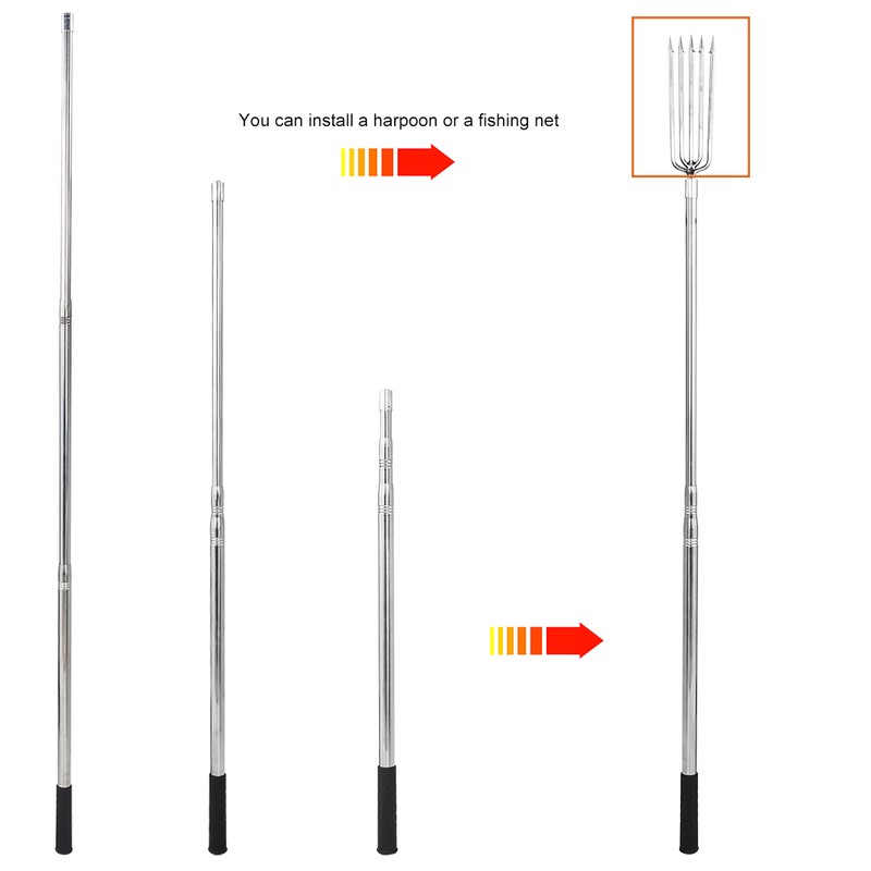 3Pcs 8mm Stainless Steel Harpoon Rod Diddle Net Stick Fishing