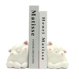 Suerhatcon Cute Cat Bookends Creative Resin Book Stand Non-Slip Book Holder for Home Office Library School