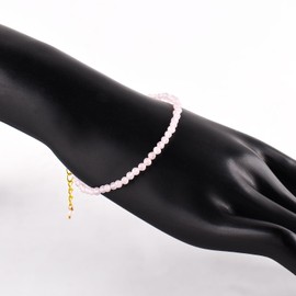 Natural Rose Quartz Gemstone Micro Beads Dainty Bracelet Jewelry for Women, Birthstone Energy Healing Crystals, 14k Gold Plated Chain 8 inch