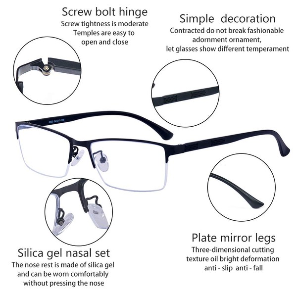 ALWAYSUV Customize Glasses Black Men TR90 Half Full Frame Classic