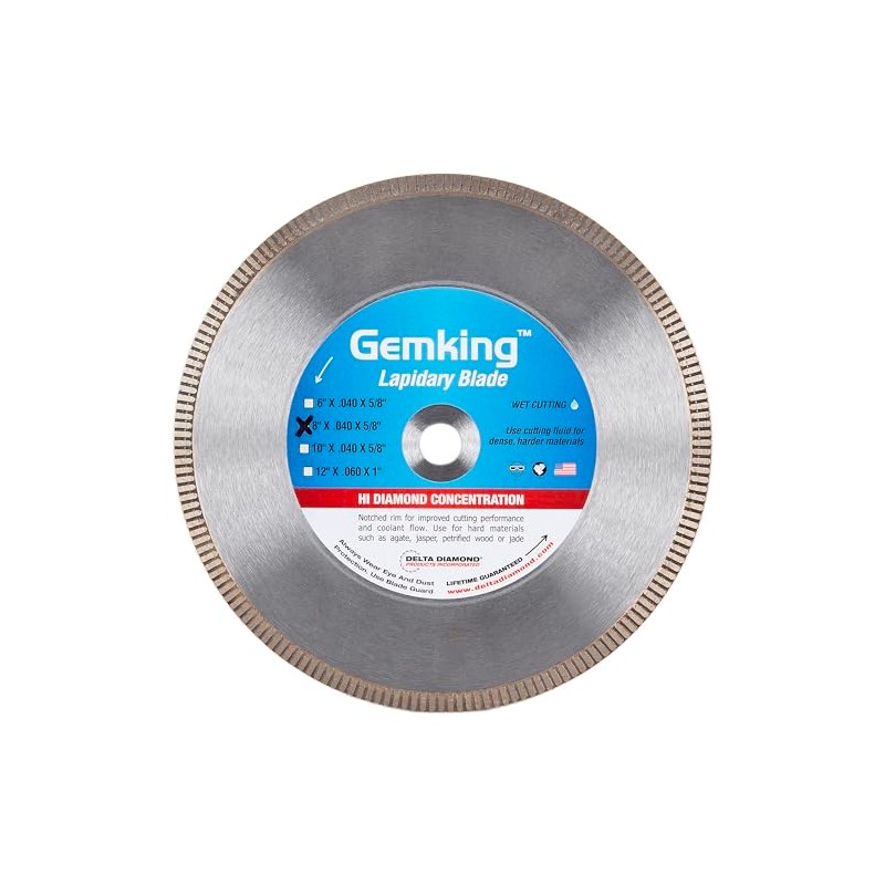 Delta Diamond Gemking Lapidary Saw Blade, 8-inch, for Gemstones, Agate,