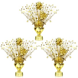 Capoda 3 Pcs Gold Foil Spray Table Centerpieces Birthday Metallic Plastic Decoration Centerpiece Glitter Foil Birthday Party Table Decoration for Birthday Anniversary Home Table Party Supplies Decor