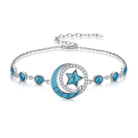 ABIGY Moon Star Bracelet 925 Sterling Silver Turquoise Star Bracelet for Women