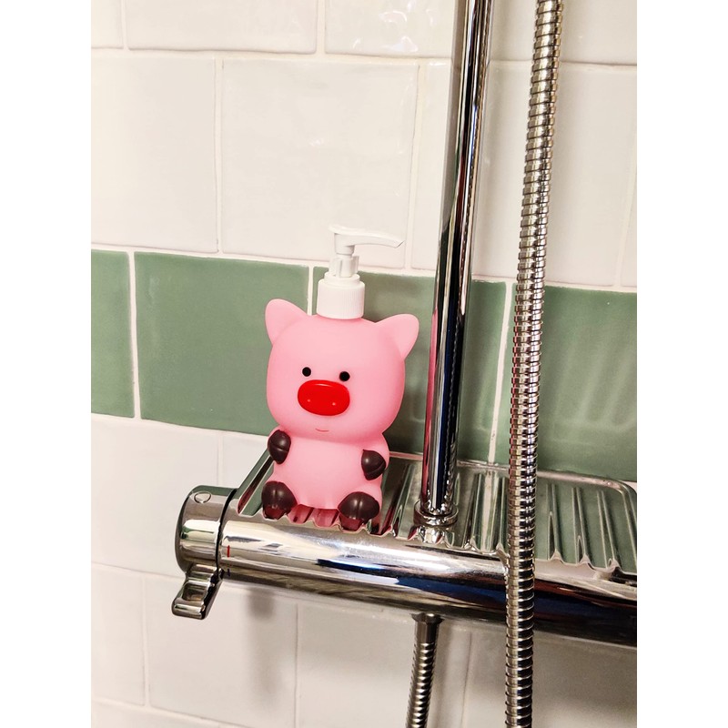 Vinyl Pink Pig Refillable Hand Soap Pump Dispenser Shampoo Sanitizer