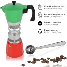 Milu Espresso Maker (No Induction) | 2, 3, 6, 9 Cups | Aluminium Mocha Pot, Espresso Pot, Espresso Maker Set Including Coaster, Spoon, Brush (Italia, 3 Cups (150 ml)