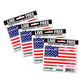Sunburst Systems 6128 Distressed Patriotic Flag Decal, Ultra Removable, America, American Pride, United States, 4.5 x 3, 4 Pack