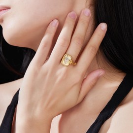 Joliernelle 14K Gold Plated Anatomical Heart Ring Stainless Steel Faceted Crystal Zirconia Yours Heart Ring for Women Size 10