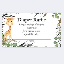 Set of 50 Safari Theme Diaper Raffle Cards, Diaper Raffle Cards for Baby Shower, Diaper Raffle Tickets for Jungle Theme Baby Shower
