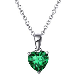 Bellitia Jewelry Women's Heart Pendant Necklace in 925 Sterling Silver, Birthstone Gift for Mother, Women, Girls, Jewellery for Valentine's Day, Birthday, Sterling Silver, Emerald
