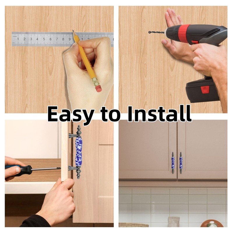 Mcredy 4 Pcs Ceramic Drawer Pulls Blue and White Porcelain