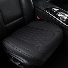 BWTJF Black Car Seat Cover 2 Pack, Universal Leather Front Seat Covers Bottom Protector, Anti-Slip and Full Wrapping Edge Compatible with Most of Vehicles - SUVs/Sedans/Pickup Trucks