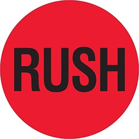 "Rush" Shipping Labels/Stickers, 2" x 2", Red/Black, 500 Labels Per Roll (1 Roll)