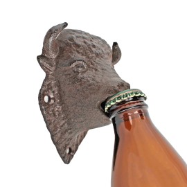 Unbranded Rustic Cast Iron Buffalo Bison Beer Soda Bottle Opener Wall Mount Antique Brown