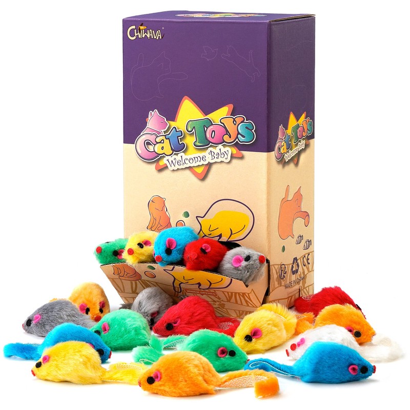 CHIWAVA 36PCS 4.1'' Furry Cat Toy Mice Rattle Small Mouse