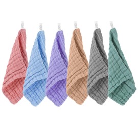 Qianyu 6 Pcs Baby Musselin Squares Waschlappen 25x25 cm Mulltücher Bio-Baumwolle Weiche BabyWaschlappen Neugeborene Spucktücher Baby-Handtücher Weiche Neugeborene für Jungen und Mädchen