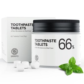 Srripo Toothpaste Tablets 62 pcs, Fluoride Free, Clean Teeth and Fresh Breath, Travel Tablets, Glass Jar Oral, Valentines Day Gifts for Her Him
