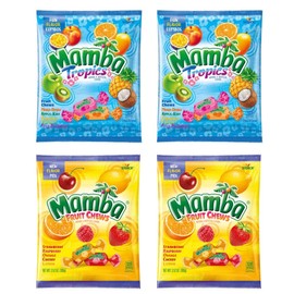 Mamba Fruit Chews and Tropics Assorted Candy, Individually Wrapped Candies 3.52 oz (pack of 4)