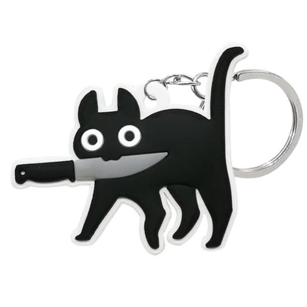 Cat Keychain, PVC Black Cat Keychain, Cute Cat Key Chain