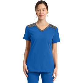 Dickies Dynamix Womens Tops, Athletic-Inspired Mélange V-Neck Scrub Top with Four-Way Stretch and Moisture Wicking Plus Size Royal