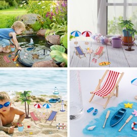 Zocipro Pack of 33 Beach Decoration Micro Landscape, Decorative Sea and Beach Mini Lounger Chair, Beach Chair, Parasol, Small Palm Tree, Miniature Beach Decoration for DIY, Zen Garden Decoration,