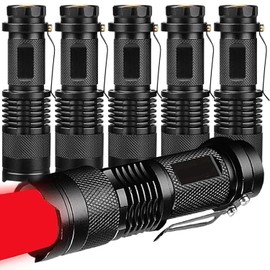 HYVCZP 6 Pack Mini Red LED Flashlight - Zoomable, Single Mode Red Light Torch for Astronomy, Aviation, Night Observation, and Night Vision Preservation