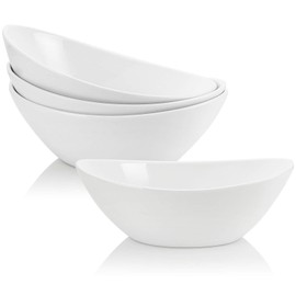 Lawei 4 Pack 9" Porcelain Serving Bowls, 36 Oz Oval Ceramic Mixing Bowls, Large Serving Dishes for Salads, Spaghetti, Dessert, Veggie, Potatoes and Fruits, Side Dishes, Microwave & Dishwasher Safe