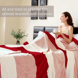 Homelike Moment Fleece Throw Blanket Twin Size, Red Soft Fluffy Twin Blanket, Fuzzy Cozy Plush Flannel Blankets for Sofa, Comfy Warm Lightweight Twin Bed Blanket Striped (Red, 60x80IN)