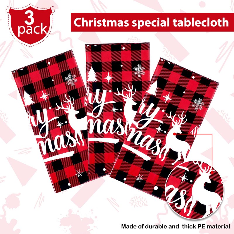 Merry Christmas Buffalo Plaid Table Covers Snowflake Tablecloth Plastic Gingham