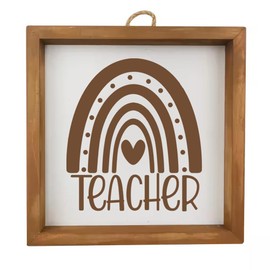 Framed Wood Sign Wall Art Home Desk Decor Gift Boho Rainbow Teacher (Brown Frame)