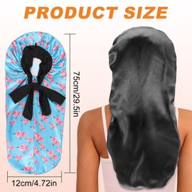 Ycxvacop 2 Pcs Silk Bonnet,Long Satin Bonnet for Braids,Silky Hair Bonnet with Tie,Soft Elastic Band Silky Sleeping Cap,Braid Bonnet for Sleeping,Long Bonnet for Women Braids,Curly Long Hair