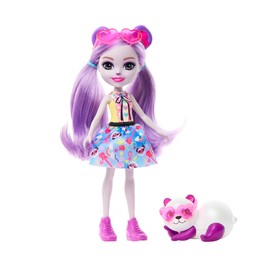 Enchantimals Glam Party HNT58 Pemma Panda Doll with Best Animal Friend Clamber, Cute Bear Ears and Removable Skirt, Great Gift for Children from 4 Years