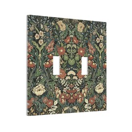 Naiqadnehz Decorative Switch Plates Vintage Dark Floral William Morris Green Flower 2 Gang Double Toggle Outlet Light Switch Cover Wall Plate Electrical Faceplate for living Room Home Decor