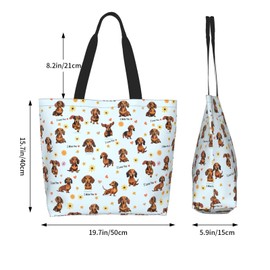 Qwalnely Dachshund Tote Bag Beach Canvas Travel Bag for Women, Shopping Bag Gifts for Dachshund Lover