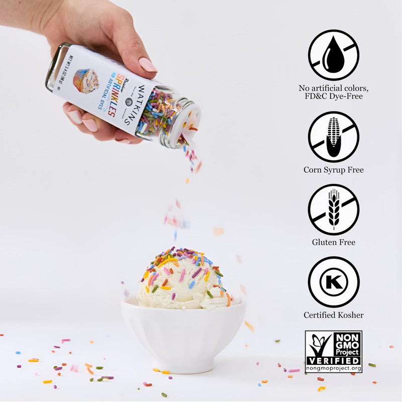 Watkins Food Service Rainbow Sprinkles, sin tintes artificiales, 25 onzas
