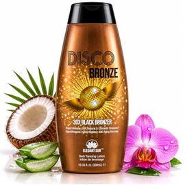 Disco Bronze 30X Black Bronzer Tanning Lotion - Indoor & Outdoor UV Tan Accelerator with DHA, Natural & Cosmetic Bronzers, Proprietary Melanin Boosting Formula, Made in USA for Men & Women – 10 oz